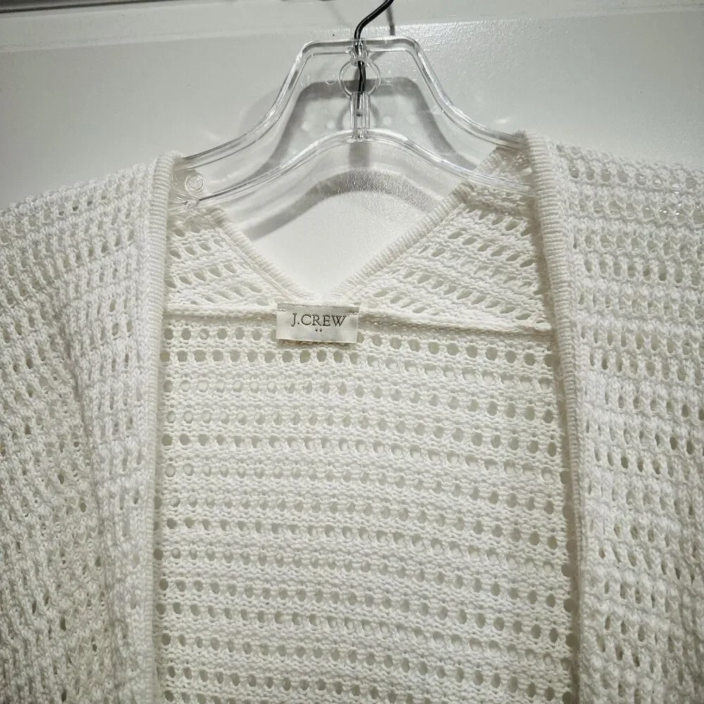 J. Crew Cardigan Sweater Women One Size White Crochet 100% Cotton Boho Festival